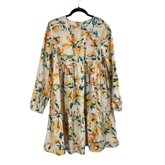GAP Maternity Floral Ruffle MIDI Yellow Cottage Dress Size Large - Picture 1 of 11
